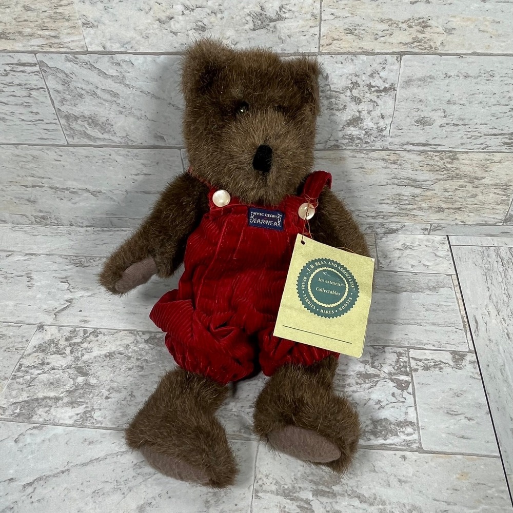 Vintage Boyds Bear Collection Jointed Bear Plush Stuffed Animal 1985 Red Overall